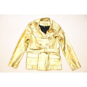 Vtg. Ralph Lauren Metallic Gold Double Breasted Belted Trench Jacket Woman's M